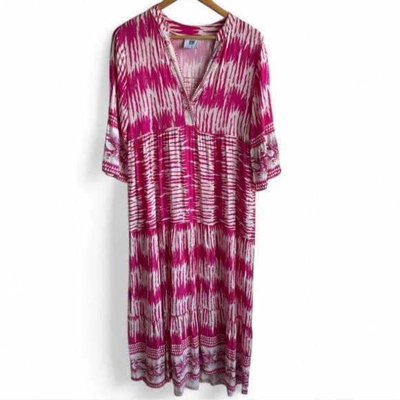 Tiffany Pink White Print 3/4 Sleeves Maxi Dress Size Small/Medium - Picture 1 of 8